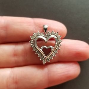Silver heart diamond pendant